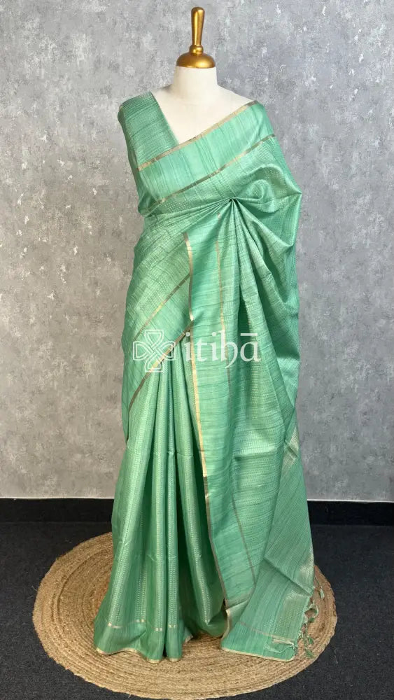 SEMI TUSSAR BANARASI SAREE - MINT GREEN