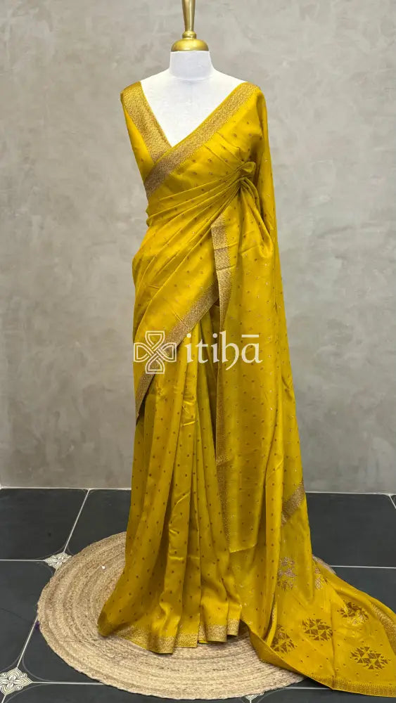 SEMI TUSSAR BANARASI SAREE - mustard yellow