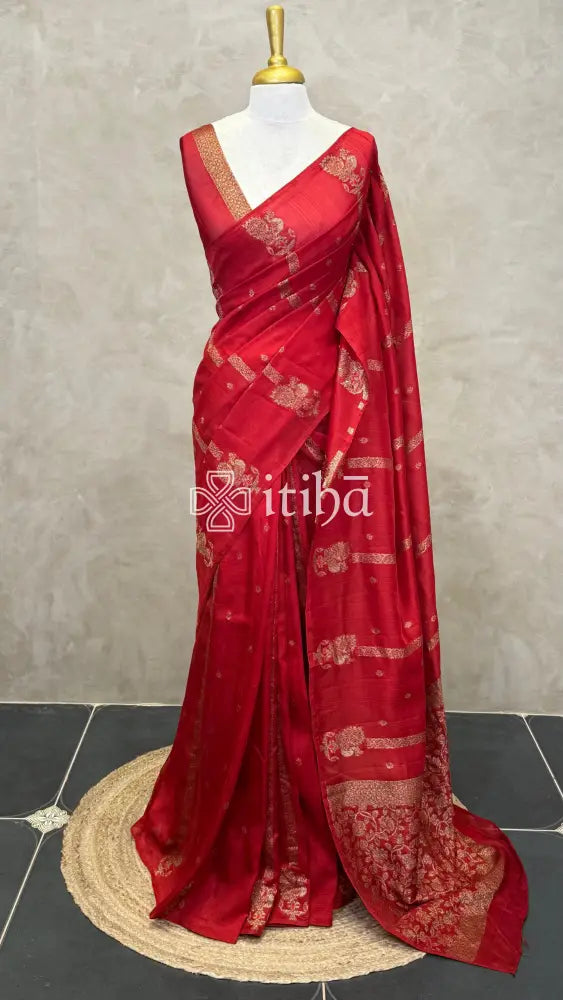 SEMI TUSSAR BANARASI SAREE - Red