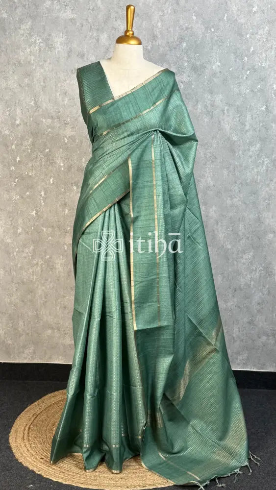 SEMI TUSSAR BANARASI SAREE - TEAL GREEN