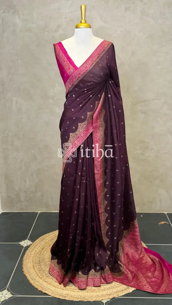 SEMI TUSSAR BANARASI SAREE - WINE PURPLE