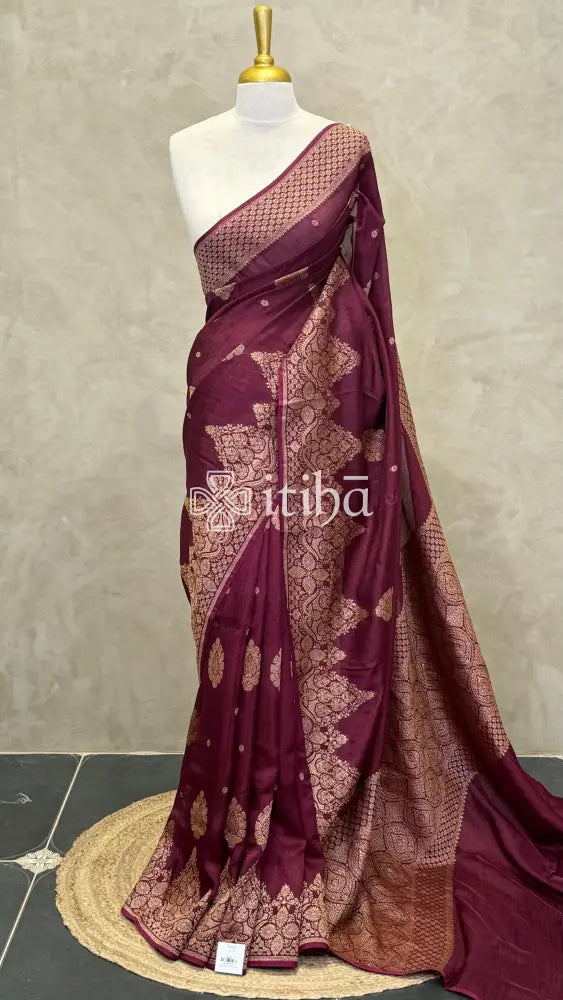 SEMI TUSSAR BANARASI SAREE - WINE PURPLE