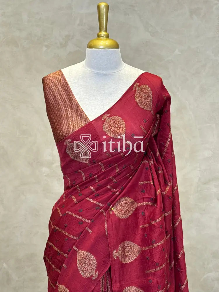 SEMI TUSSAR BHANDHINI BANARASI SAREE
