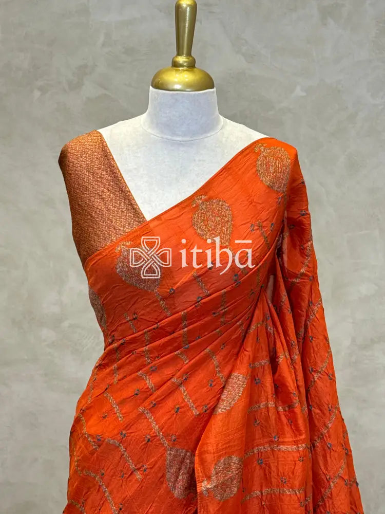 SEMI TUSSAR BHANDHINI BANARASI SAREE