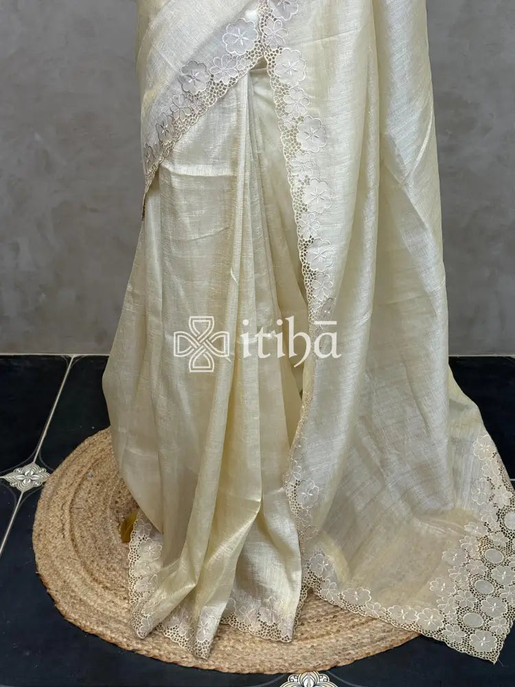 SEMI TUSSAR CUT WORK EMBROIDERY SAREE