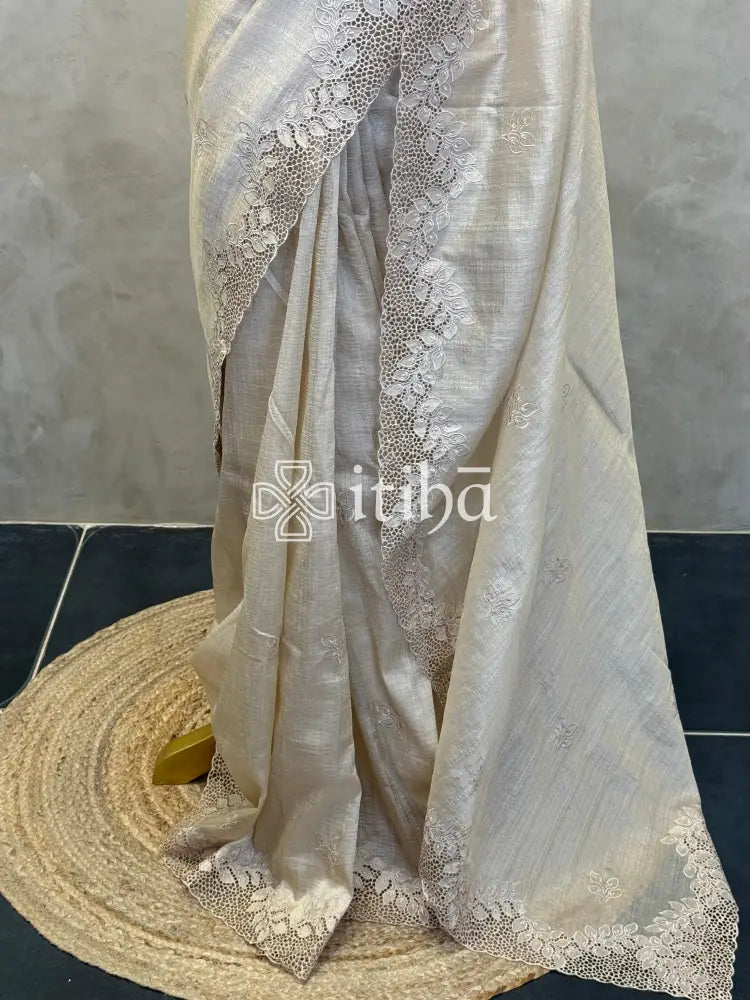 SEMI TUSSAR CUTWORK SAREE