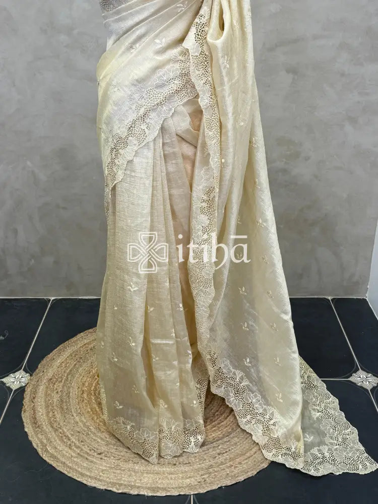SEMI TUSSAR CUTWORK SAREE