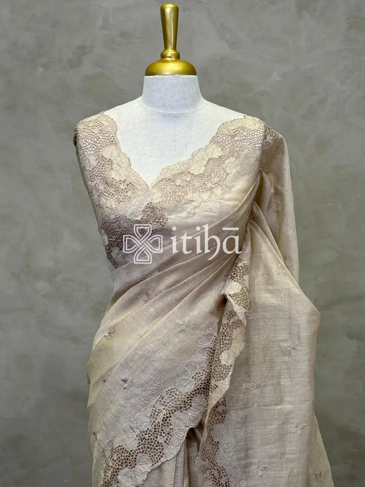 SEMI TUSSAR CUTWORK SAREE