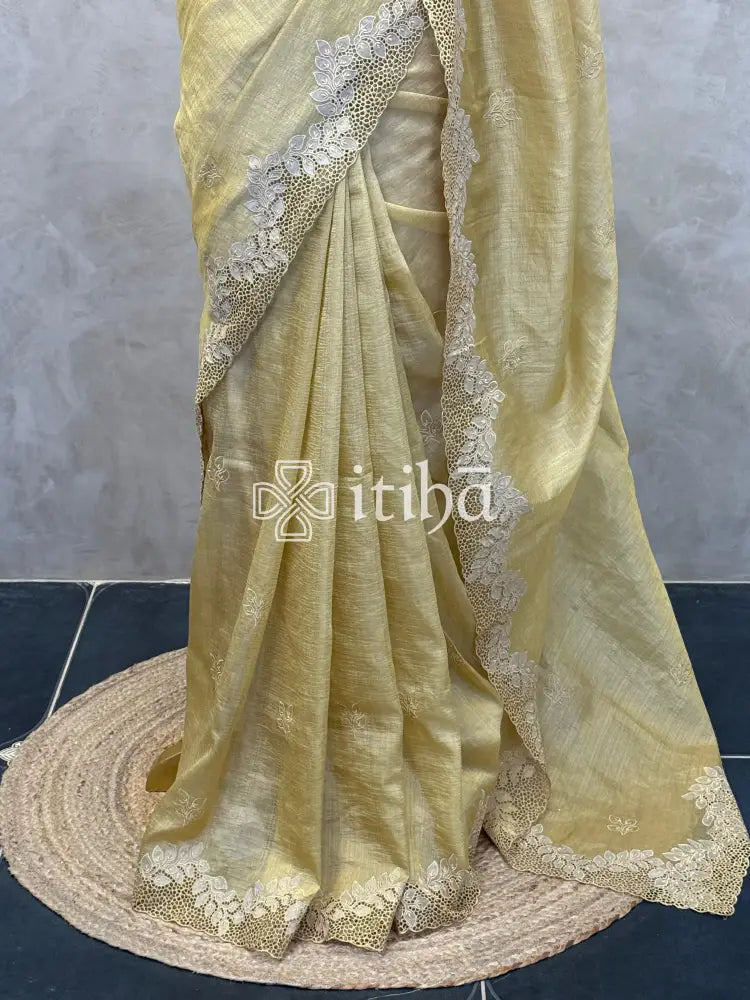 SEMI TUSSAR CUTWORK SAREE