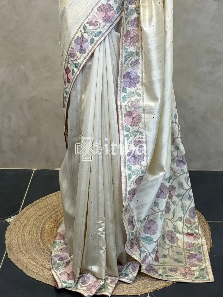 SEMI TUSSAR EMBROIDERY SAREE