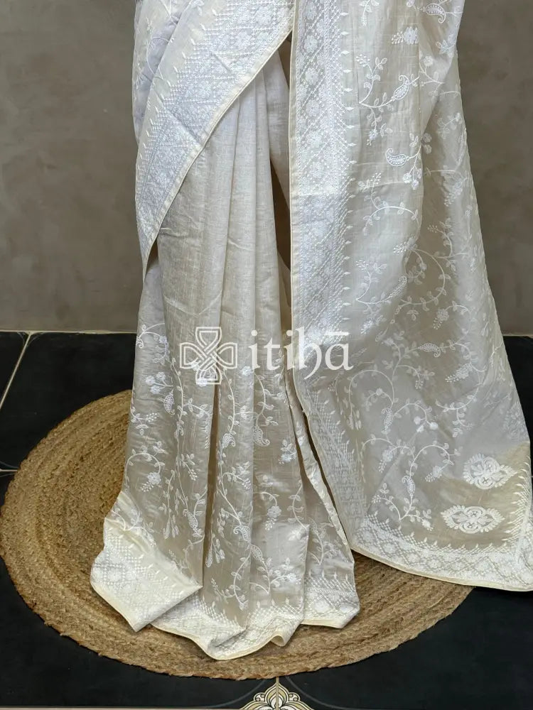 SEMI TUSSAR EMBROIDERY SAREE