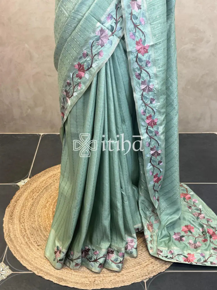 SEMI TUSSAR EMBROIDERY SAREE