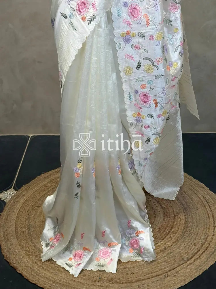 SEMI TUSSAR EMBROIDERY SAREE