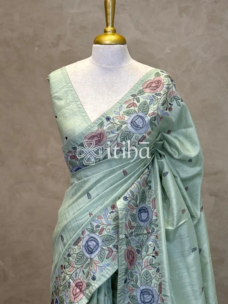 SEMI TUSSAR EMBROIDERY SAREE