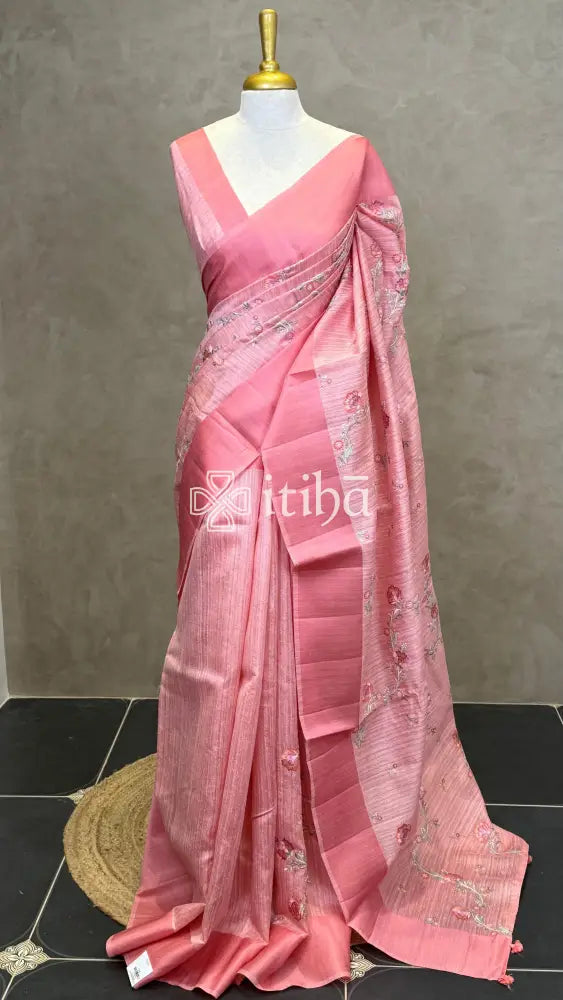 SEMI TUSSAR EMBROIDERY SAREE