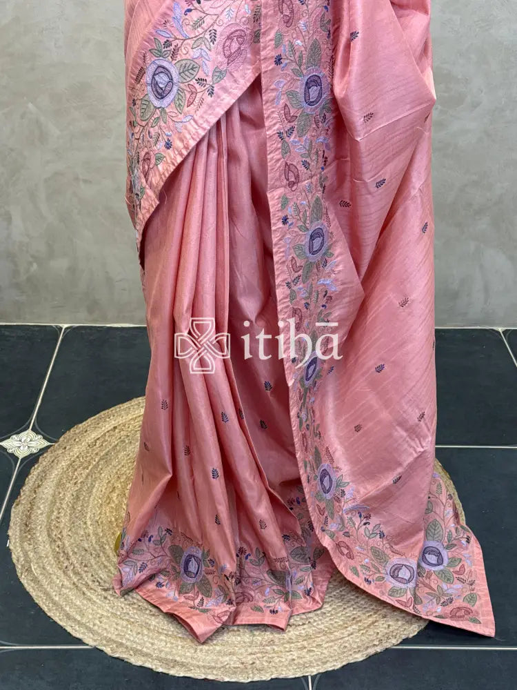 SEMI TUSSAR EMBROIDERY SAREE