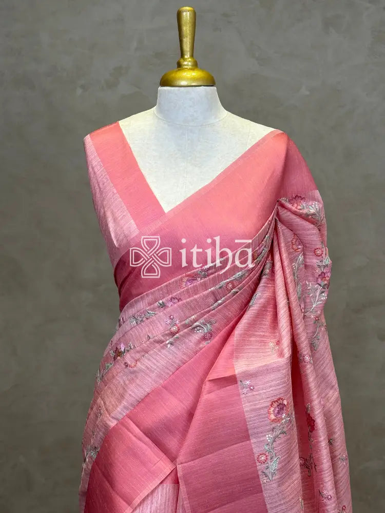 SEMI TUSSAR EMBROIDERY SAREE