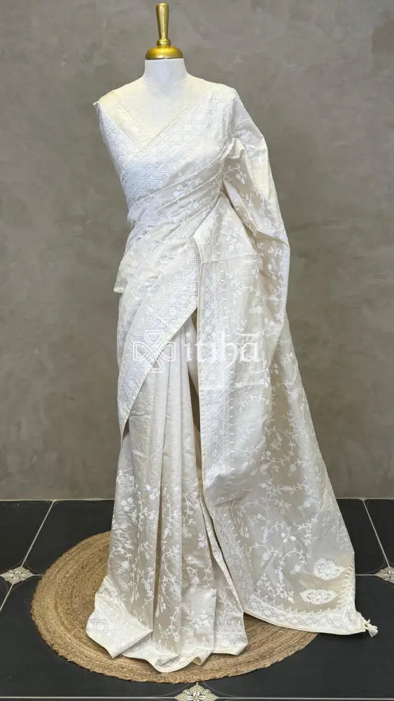 SEMI TUSSAR EMBROIDERY SAREE
