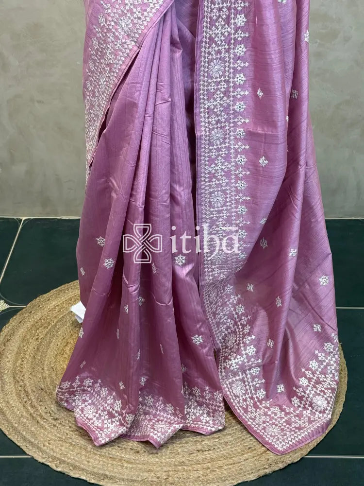 SEMI TUSSAR EMBROIDERY SAREE