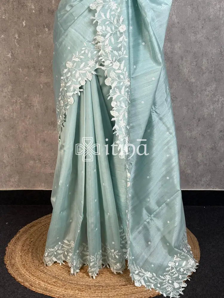 SEMI TUSSAR EMBROIDERY SAREE