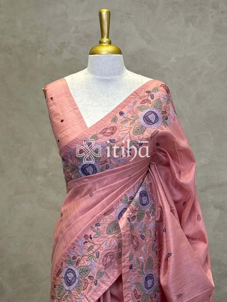 SEMI TUSSAR EMBROIDERY SAREE