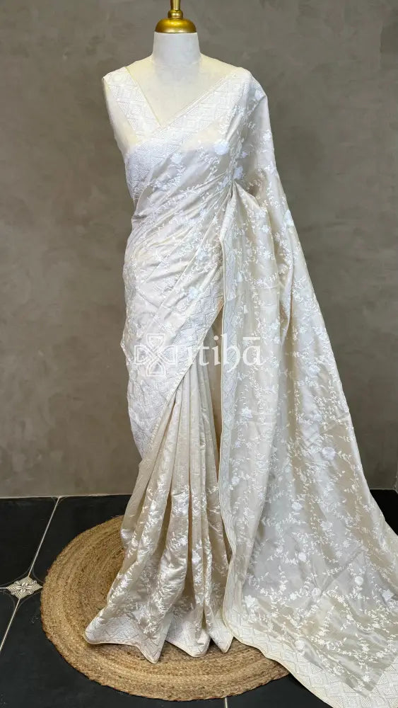SEMI TUSSAR EMBROIDERY SAREE