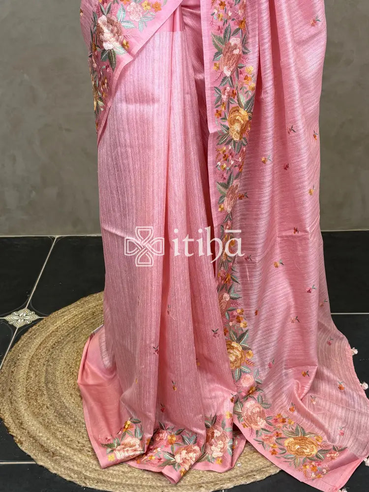 SEMI TUSSAR EMBROIDERY SAREE