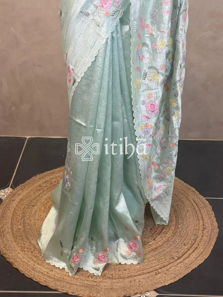 SEMI TUSSAR EMBROIDERY SAREE