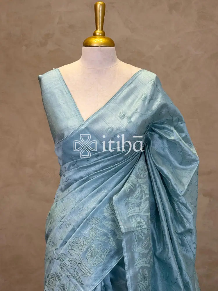 SEMI TUSSAR EMBROIDERY SAREE