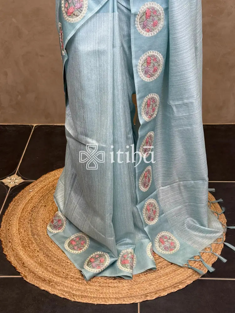 SEMI TUSSAR EMBROIDERY SAREE