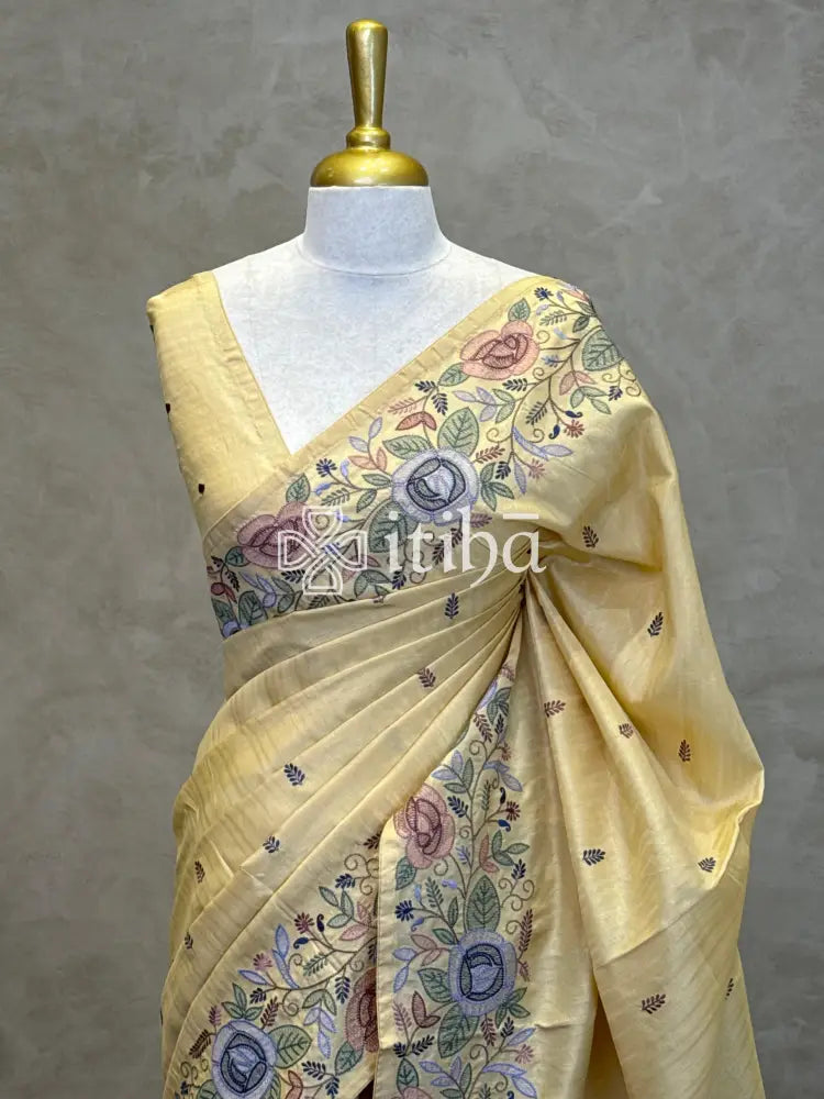 SEMI TUSSAR EMBROIDERY SAREE
