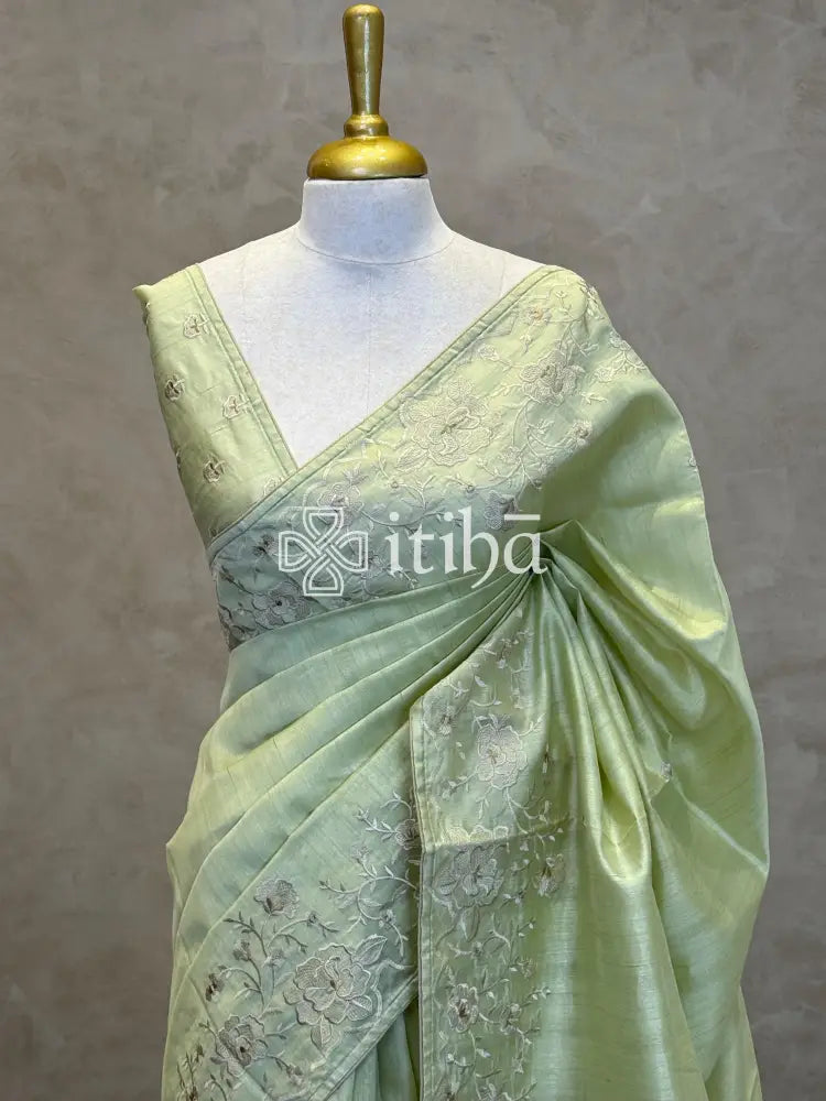 SEMI TUSSAR EMBROIDERY SAREE