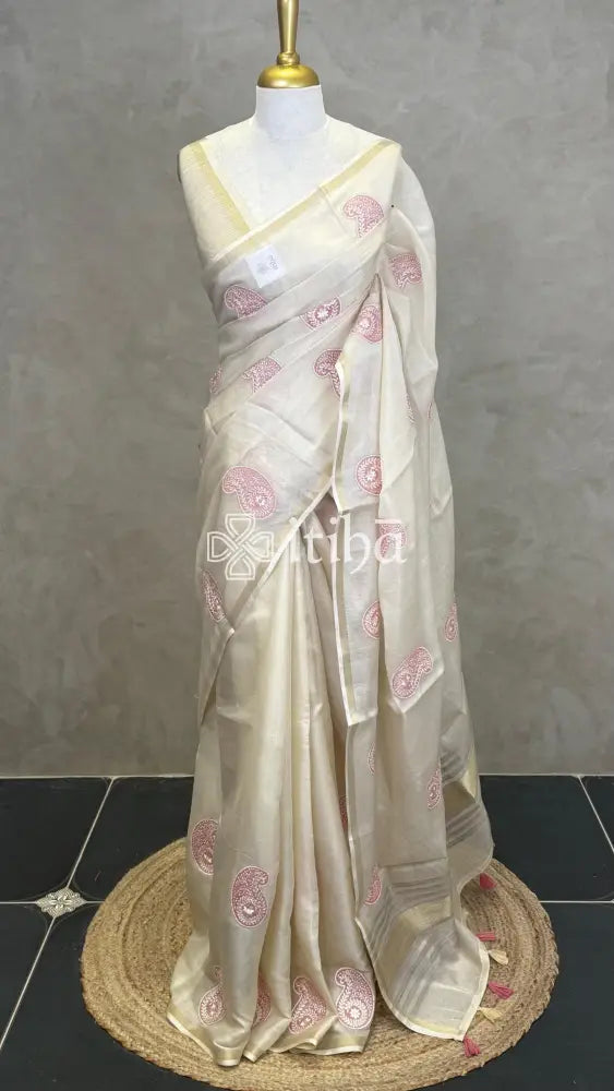SEMI TUSSAR EMBROIDERY SAREE