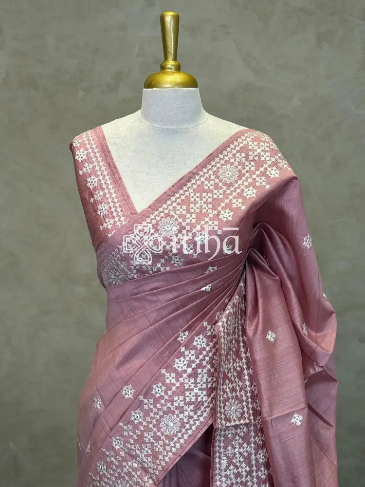 SEMI TUSSAR EMBROIDERY SAREE