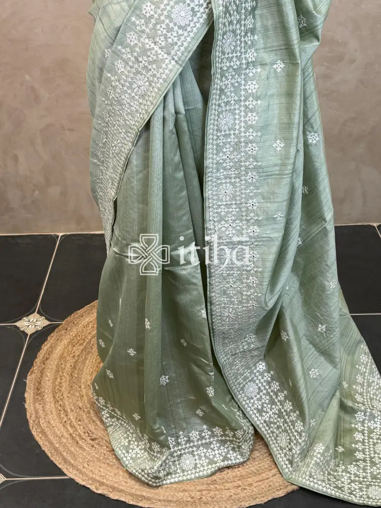 SEMI TUSSAR EMBROIDERY SAREE