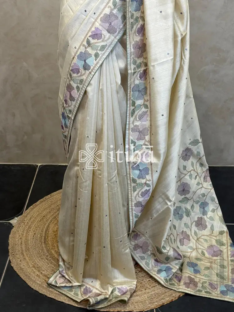SEMI TUSSAR EMBROIDERY SAREE