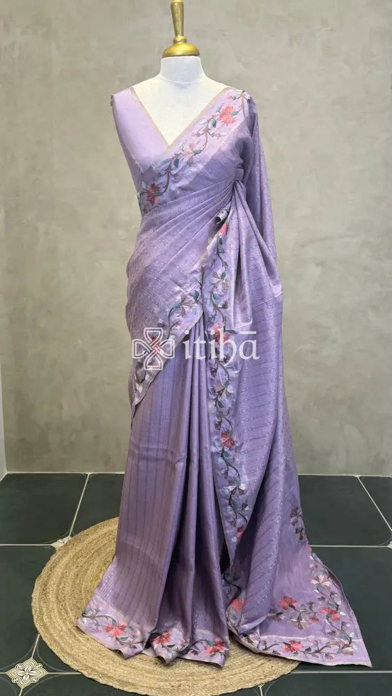 SEMI TUSSAR EMBROIDERY SAREE - LAVENDER