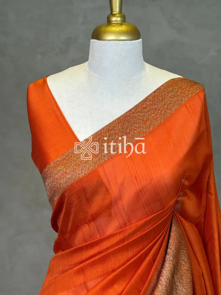 SEMI TUSSAR GEORGETTE BANARASI SAREE - RUST ORANGE