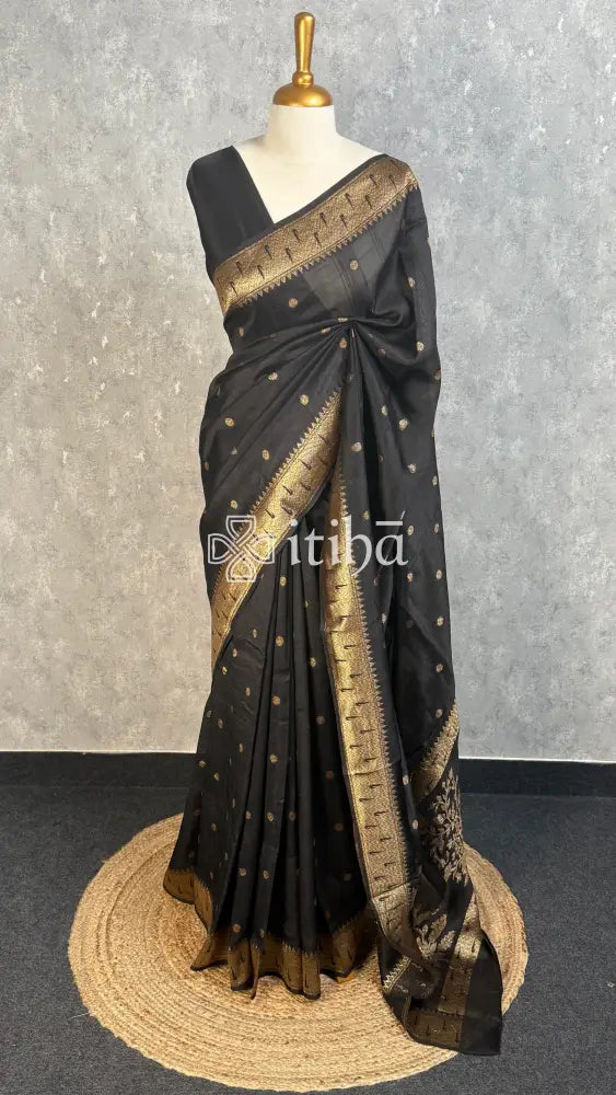 SEMI TUSSAR GEORGETTE BANARASI SAREE - Black