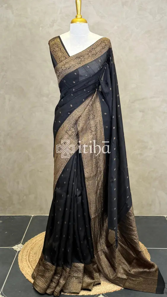 SEMI TUSSAR GEORGETTE BANARASI SAREE - Black
