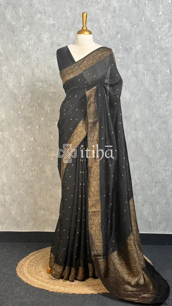 SEMI TUSSAR GEORGETTE BANARASI SAREE - Black