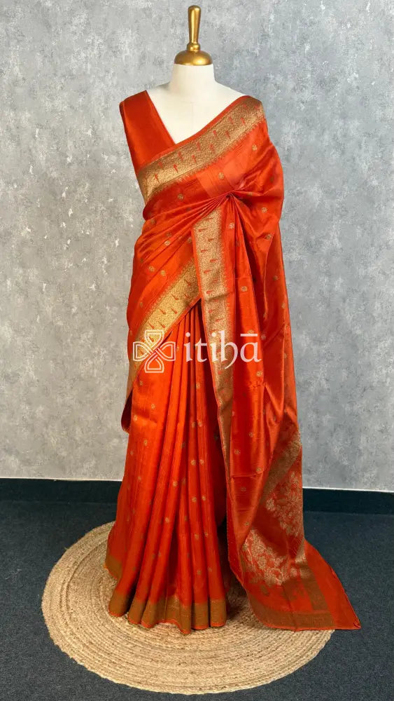SEMI TUSSAR GEORGETTE BANARASI SAREE - BURNT ORANGE