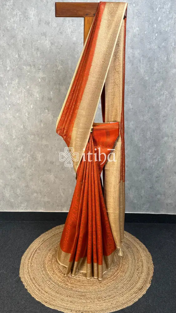 SEMI TUSSAR GEORGETTE BANARASI SAREE - BURNT ORANGE