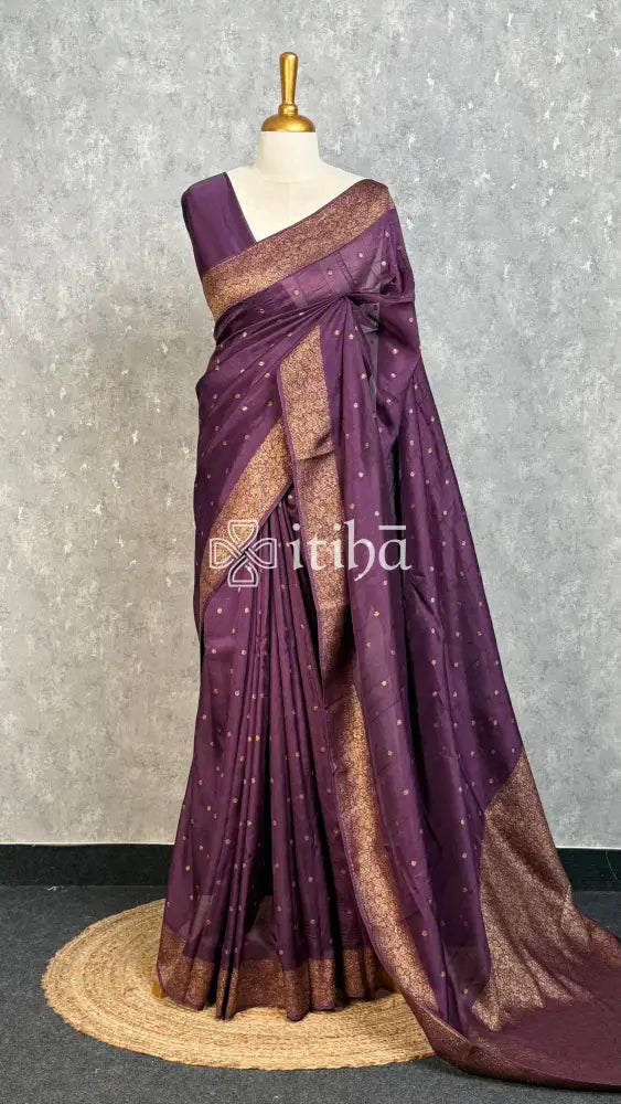 SEMI TUSSAR GEORGETTE BANARASI SAREE - DEEP PLUM PURPLE