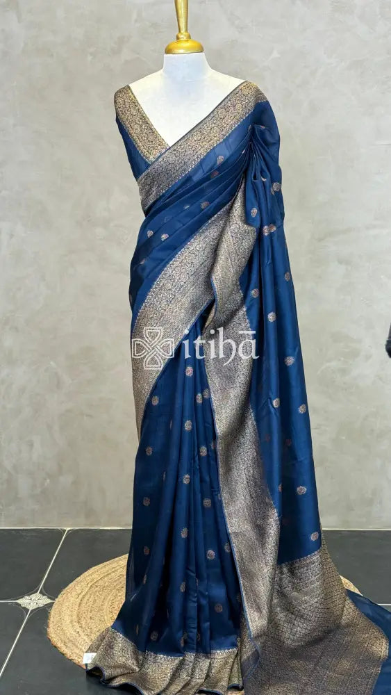 SEMI TUSSAR GEORGETTE BANARASI SAREE - PEACOCK BLUE