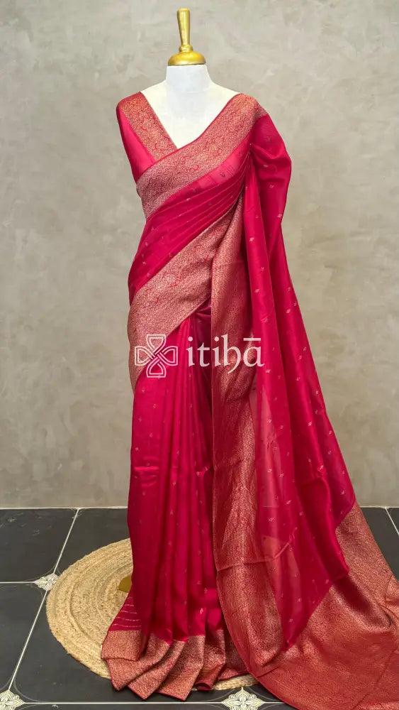 SEMI TUSSAR GEORGETTE BANARASI SAREE - RANI PINK