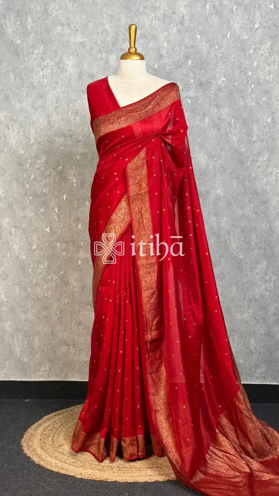 SEMI TUSSAR GEORGETTE BANARASI SAREE - Red
