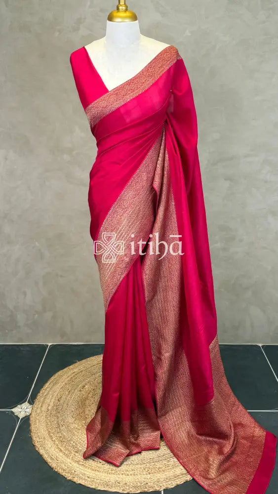 SEMI TUSSAR GEORGETTE BANARASI SAREE - RED PINK
