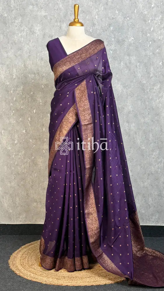 SEMI TUSSAR GEORGETTE BANARASI SAREE - ROYAL PURPLE
