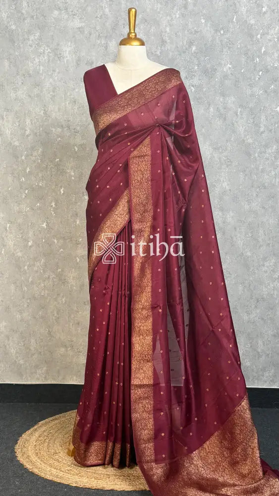 SEMI TUSSAR GEORGETTE BANARASI SAREE - WINE PURPLE